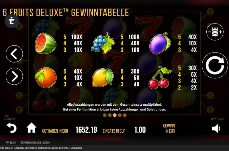 6 Fruits Deluxe Slot Gewinntabelle 2