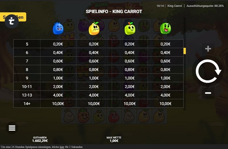 King Carrot Slot Gewinntabelle 2