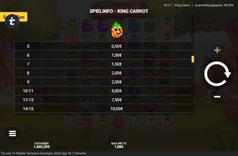 King Carrot Slot Gewinntabelle 3