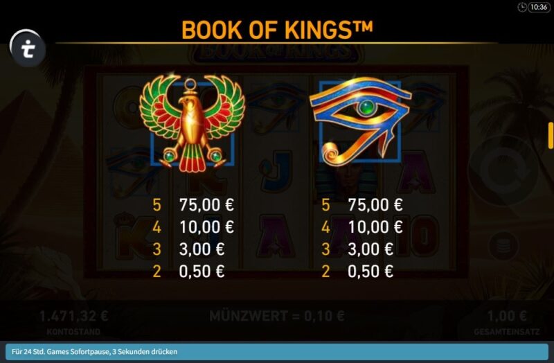 Book of Kings Slot Gewinntabelle 2