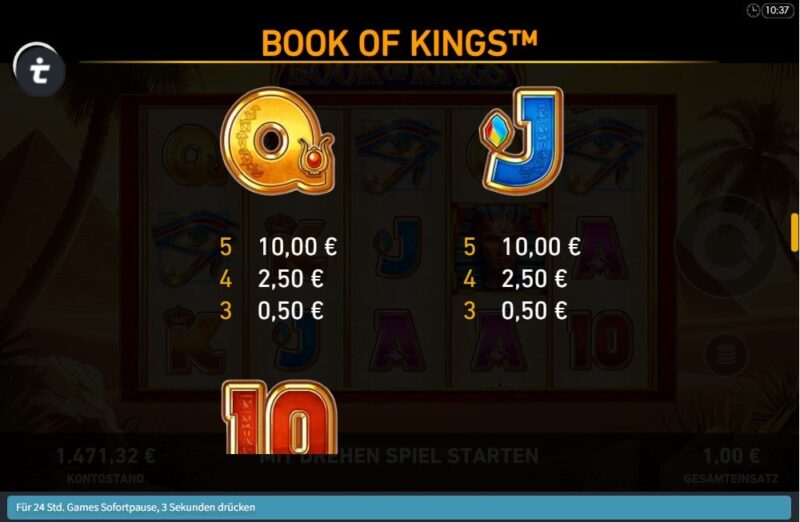 Book of Kings Slot Gewinntabelle 4