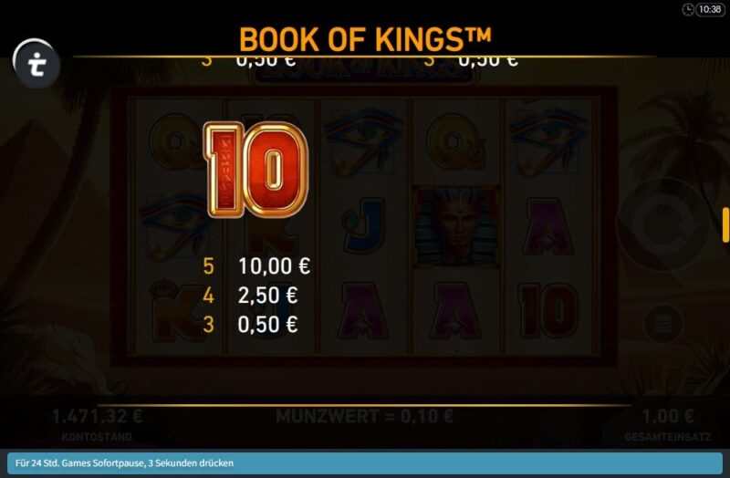 Book of Kings Slot Gewinntabelle 5