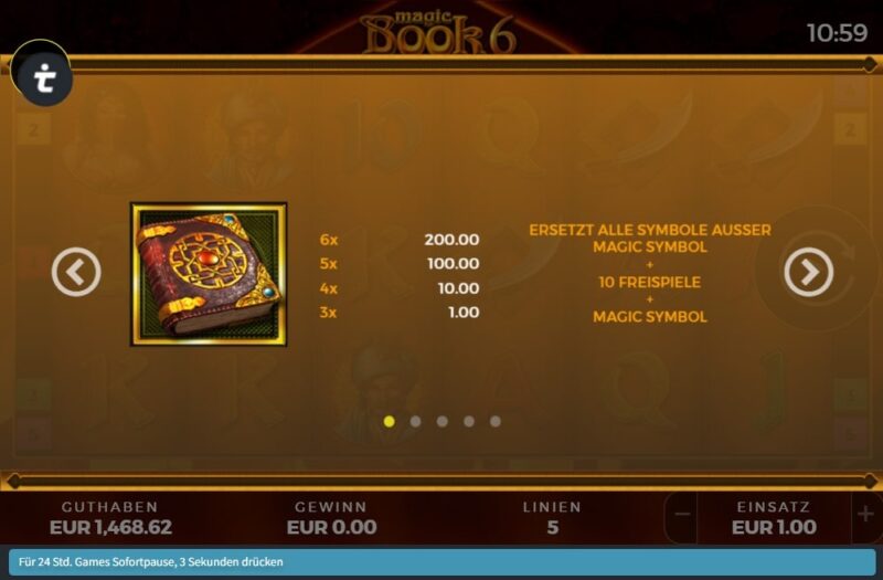 Magic Book 6 Slot Gewinntabelle 1